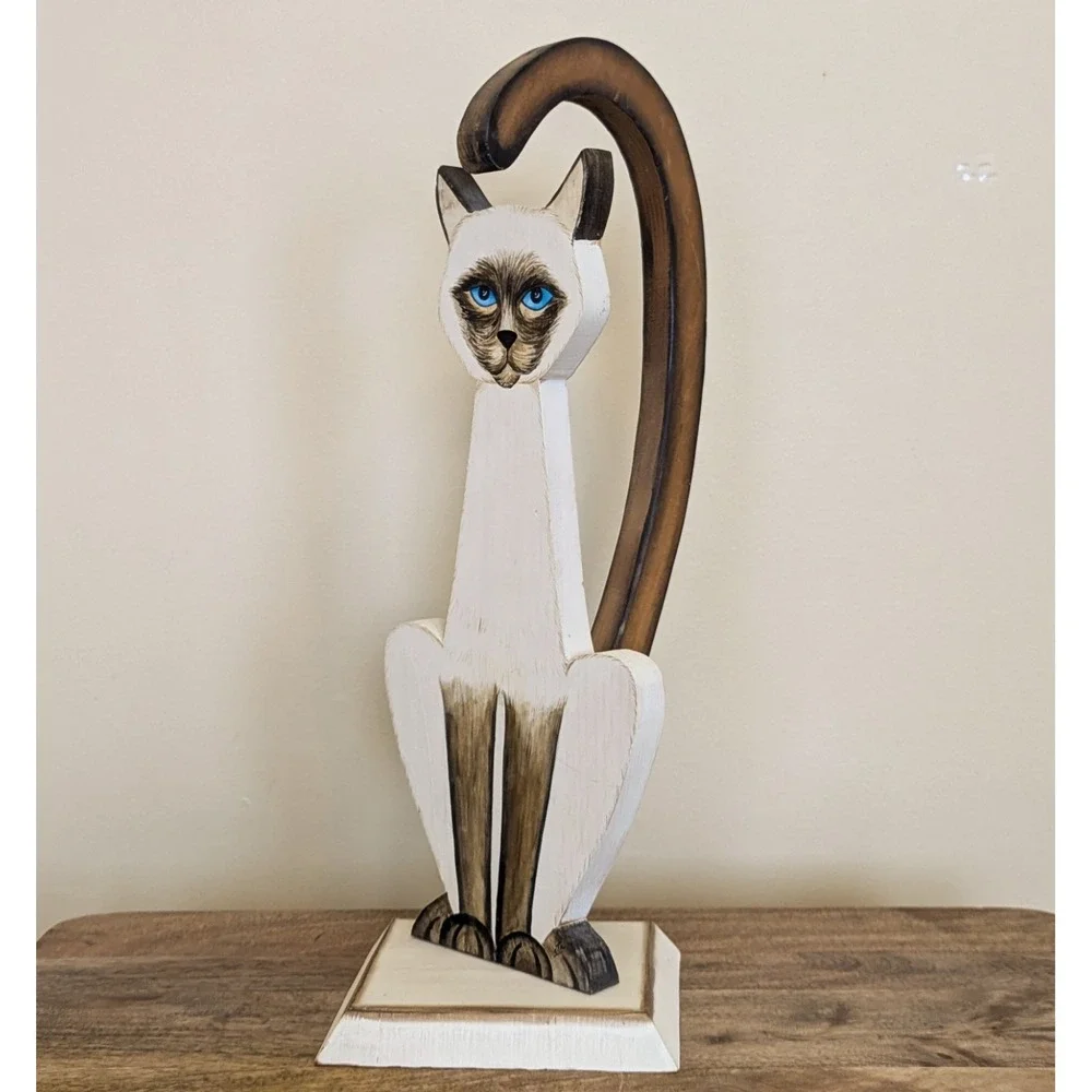Vintage Siamese Cat Hand Painted Wood Cutout 17